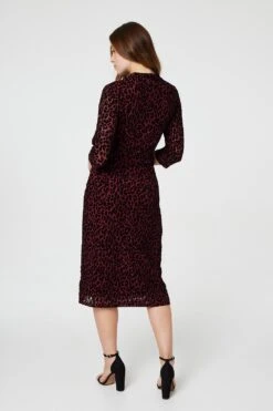 Leopard Print Bodycon Midi Dress -Girls Zone D166090 WINE 6