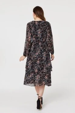 Floral High Low Wrap Midi Dress -Girls Zone D166240 BLACK 6