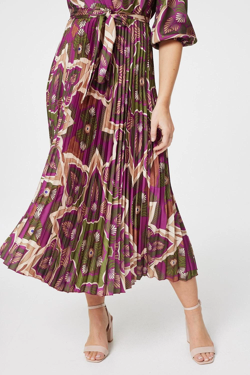 Printed 3/4 Sleeve Satin Wrap Dress 5 Printed 3/4 Sleeve Satin Wrap Dress - Image 5