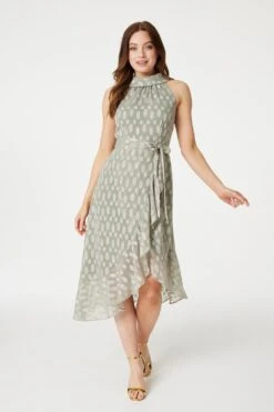 Spotty Halter Neck Midi Dress