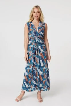 Printed Knot Front Maxi Dress