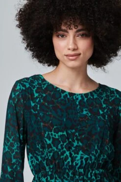 Leopard Print Sheer Sleeve Dress -Girls Zone D166996 GREEN 4