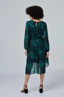 Leopard Print Sheer Sleeve Dress -Girls Zone D166996 GREEN 5