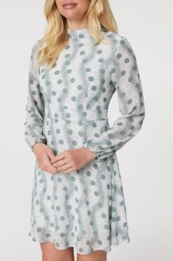 Polka Dot High Neck Short Dress -Girls Zone D167075 SAGE 4