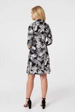 Leaf Print Wrap Front Shirt Dress -Girls Zone D167206 BLACK 6