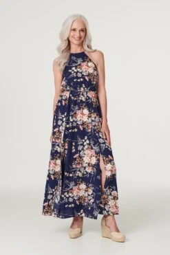 Floral Halter Neck Maxi Dress