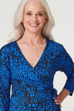 Leopard Print Midi Wrap Dress -Girls Zone D167511 COBALTBLUE 4