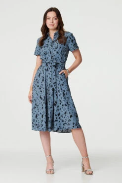 Printed Short Sleeve Shirt Dress
