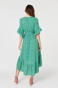 Printed Frilled Wrap Front Dress -Girls Zone D167620 GREEN 5