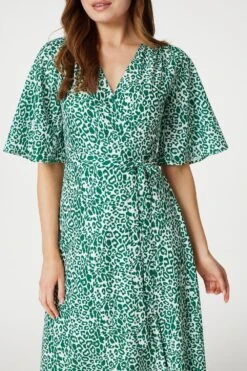 Leopard Print Wrap Midi Dress -Girls Zone D167724 GREEN 5