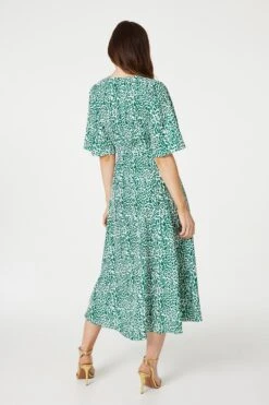 Leopard Print Wrap Midi Dress -Girls Zone D167724 GREEN 6