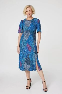 Peacock Print Jersey Midi Dress -Girls Zone D167730 BLUE 1