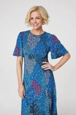 Peacock Print Jersey Midi Dress -Girls Zone D167730 BLUE 2