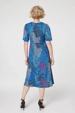 Peacock Print Jersey Midi Dress -Girls Zone D167730 BLUE 5