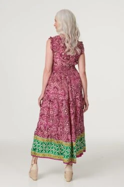 Paisley Frill Sleeve Maxi Dress 7 Paisley Frill Sleeve Maxi Dress -Girls Zone D167781 RASPBERRY 5