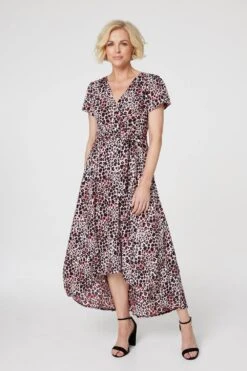 Animal Print Wrap Front Maxi Dress
