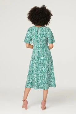 Printed Angel Sleeve Tea Dress -Girls Zone D167930 GREEN 4