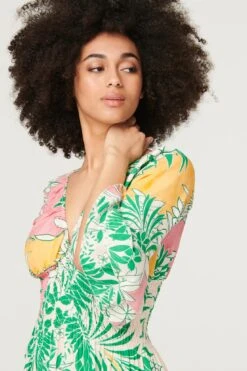 Floral Flare Sleeve Midi Dress -Girls Zone D168090 GREEN 4