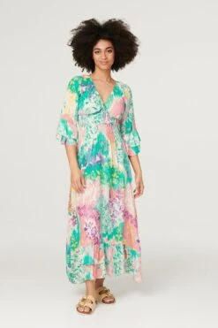 Floral Flute Sleeve Maxi Dress