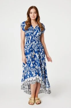 Ikat Print High Low Maxi Dress