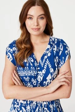 Ikat Print High Low Maxi Dress -Girls Zone D168093 NAVY 3