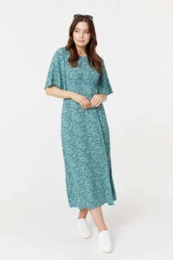 Ditsy Floral 1/2 Sleeve Midi Dress