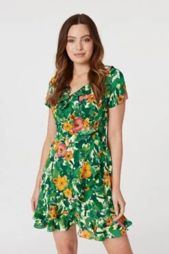 Floral V-Neck Short Skater Dress
