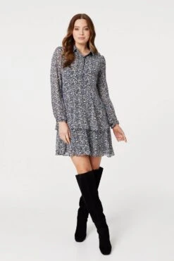 Floral Layered Hem Shirt Dress 12 Floral Layered Hem Shirt Dress -Girls Zone D168491 MULTI BLACK 1