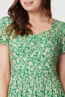 Vintage Floral Pleated Midi Dress -Girls Zone D168535 MULTI GREEN 6