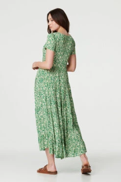 Vintage Floral Pleated Midi Dress -Girls Zone D168535 MULTI GREEN 7