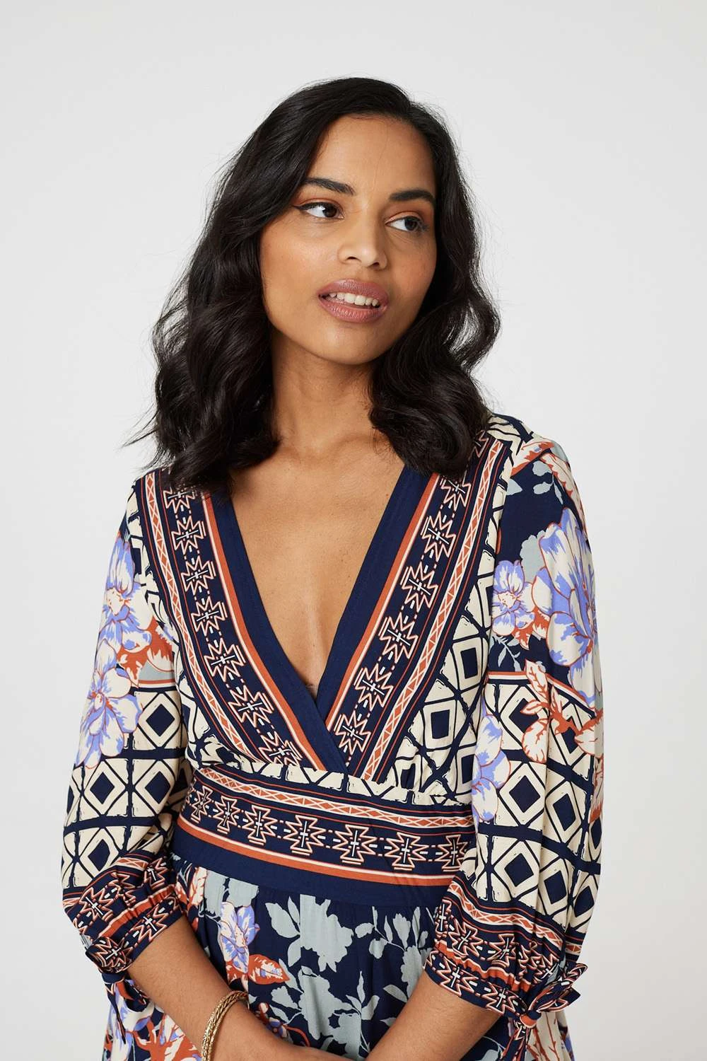 Floral Border Print V-Neck Midi Dress 7 Floral Border Print V-Neck Midi Dress - Image 7