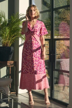 Printed Knot Front Midi Tea Dress -Girls Zone D169412 2