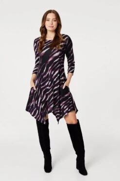 Printed Hanky Hem Skater Dress -Girls Zone D169787 MULTI PURPLE 1