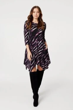 Printed Hanky Hem Skater Dress -Girls Zone D169787 MULTI PURPLE 2