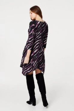 Printed Hanky Hem Skater Dress -Girls Zone D169787 MULTI PURPLE 7