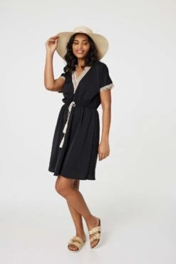 Lace Tassel Waist Tie Short Dress -Girls Zone D170046 BLACK 3