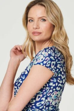 Animal Print Ruched Short Wrap Dress -Girls Zone D170315 MULTI BLUE 5