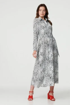 Animal Print Collared Shirt Dress 15 Animal Print Collared Shirt Dress -Girls Zone D170427 BLACK AND WHITE 2