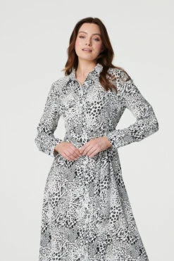 Animal Print Collared Shirt Dress 17 Animal Print Collared Shirt Dress -Girls Zone D170427 BLACK AND WHITE 3