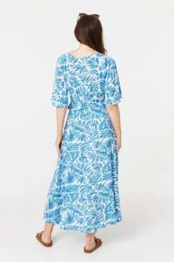 Leaf Print 1/2 Sleeve Wrap Dress -Girls Zone D170440 BLUE 6