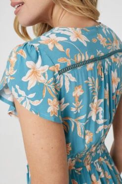 Floral V-Neck Shirred Midi Dress -Girls Zone D170443 MULTI GREEN 7