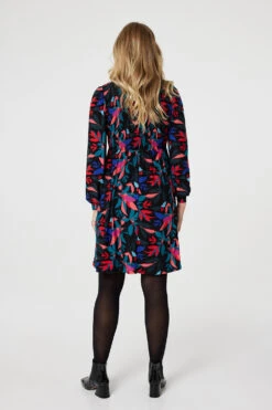 Leaf Print Smocked Shirt Dress -Girls Zone D170474 MULTI BLACK 5