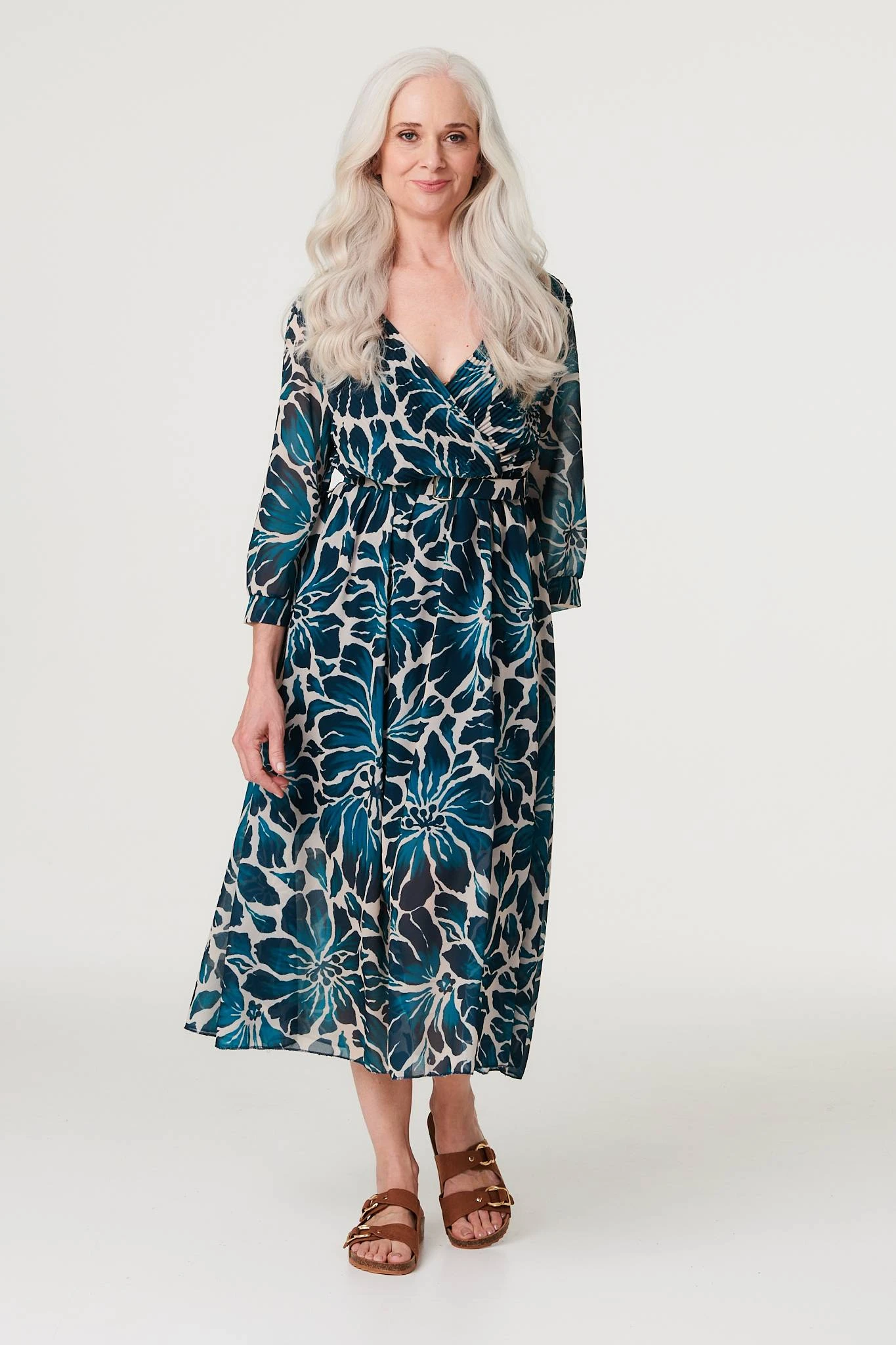 Floral Semi Sheer V-Neck Midi Dress 1 Floral Semi Sheer V-Neck Midi Dress
