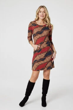 Printed Short Hem Tunic Dress 13 Printed Short Hem Tunic Dress -Girls Zone D171317 MULTI RED 1