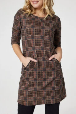 Printed Pocket Detail Tunic Dress -Girls Zone D171318 MULTI BLACK 6