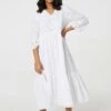 Broderie Anglaise 3/4 Sleeve Midi Dress