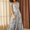 Floral V-Neck Button Front Maxi Dress