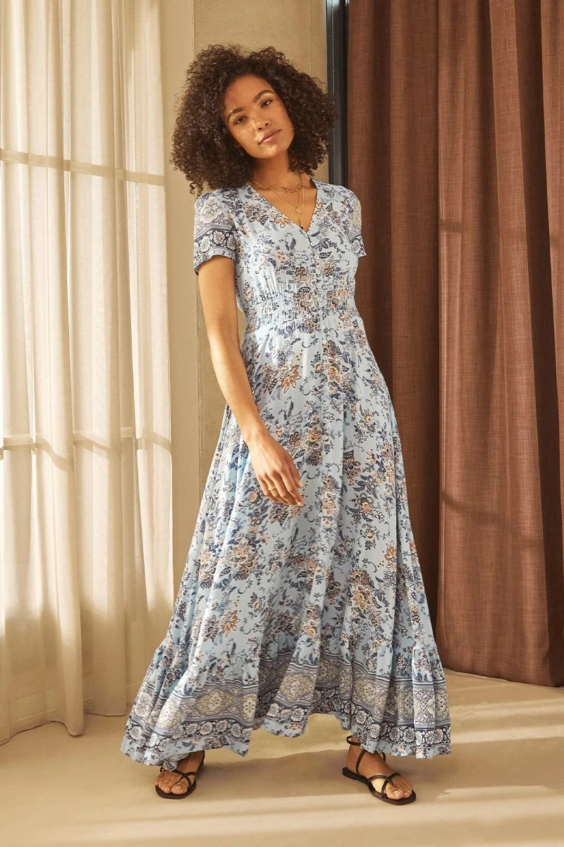 Floral V-Neck Button Front Maxi Dress 1 Floral V-Neck Button Front Maxi Dress