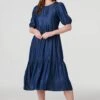 Tiered 1/2 Puff Sleeve Midi Dress