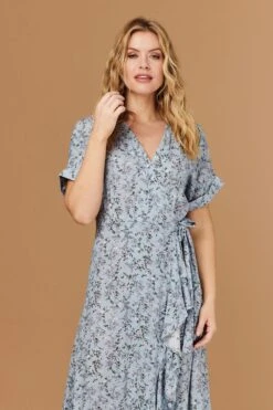 Ditsy Floral Short Sleeve Wrap Dress -Girls Zone D508786 MULTI BLUE 4